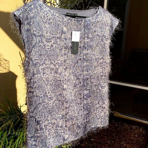 BANANA REPUBLIC ABSTRACT SNAKE SKIN PRINT FRINGE EYELASH BLACK & GRAY TOP S NWT - Picture 6 of 16
